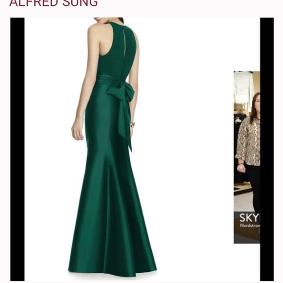 Alfred Sung Jersey Bodice Mikado Trumpet Gown in Hunter Green | Size US 0 - Picture 2 of 3